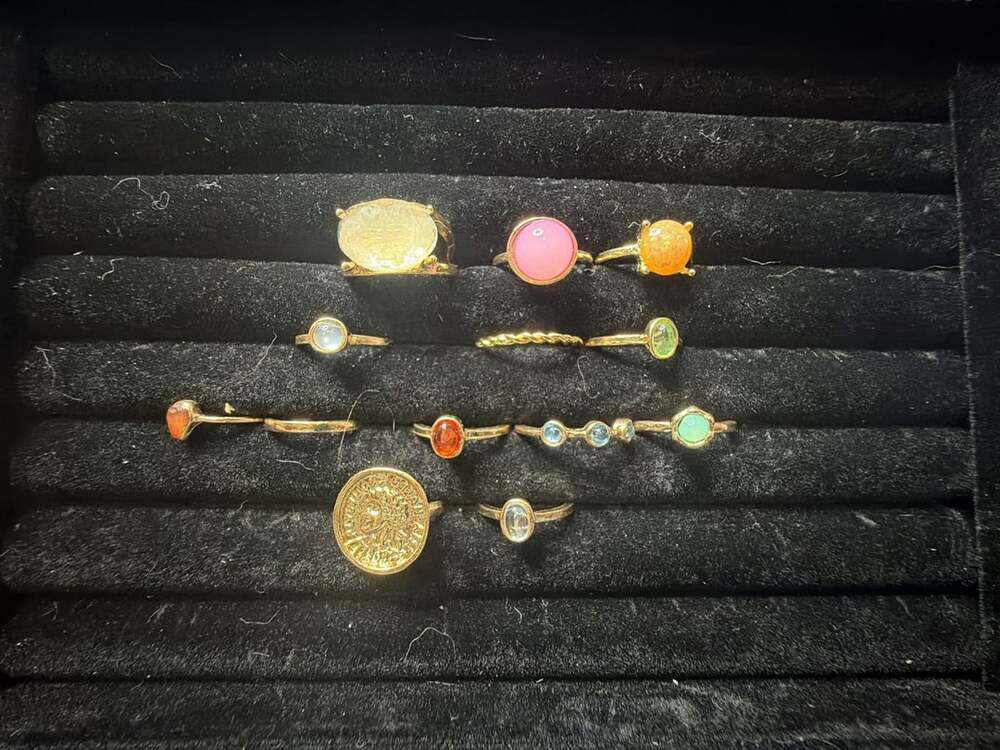 Multicolor Faux Gold tone Gemstone Ring Set